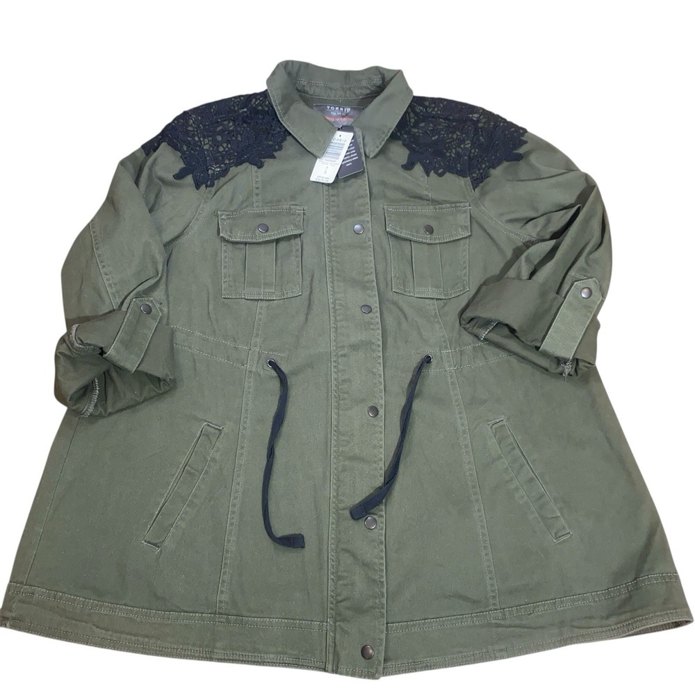 Torrid Olive Green Lace Twill Anorak Jacket Size 0 L Utility Cargo‎ Roll Sleeve